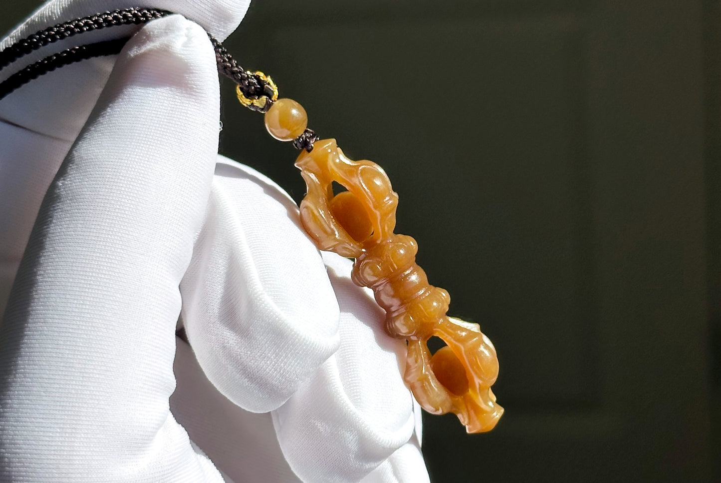 Certified Natural High Quality Sugar Brown Nephrite Jade Hand Carved Vajra Pestle Pendant, 天然且末糖玉手工雕刻降魔杵吊坠