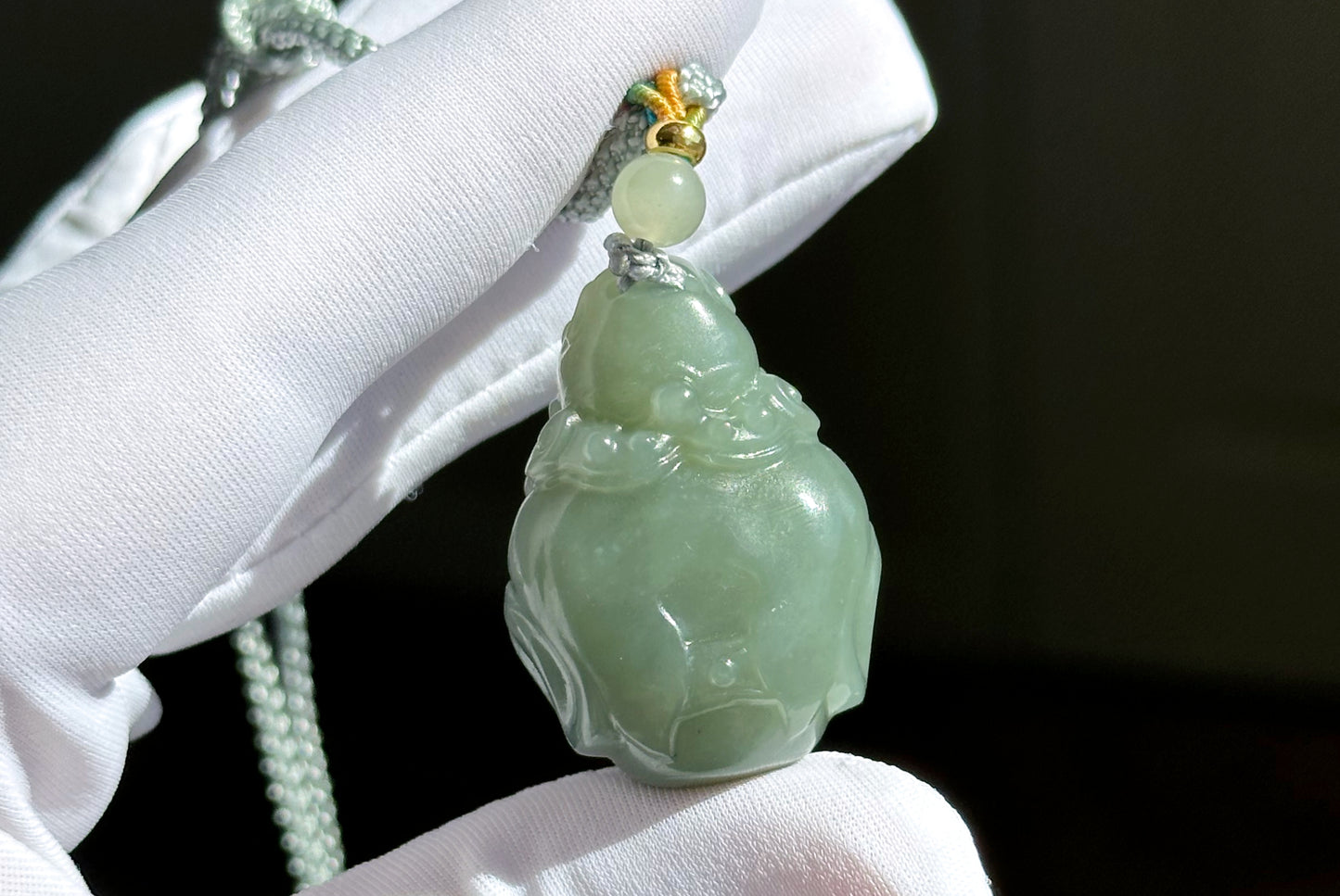 Certified Natural Untreated Blue Nephrite Jade Carved Caishen (God of Wealth) Pendant, 且末蓝和田玉财神