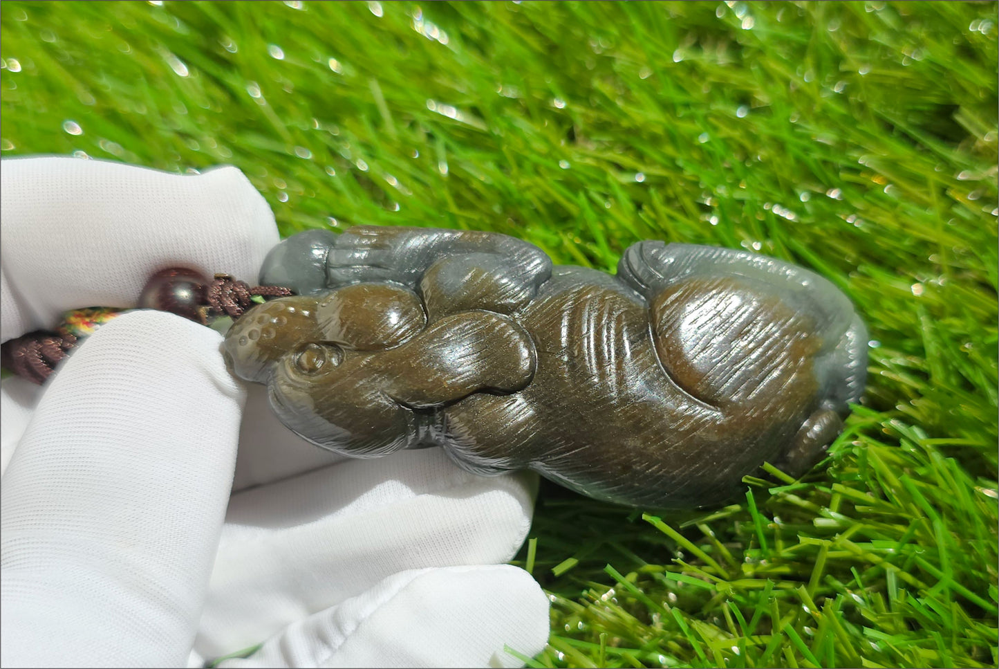 Certified Natural Loulan Nephrite Jade Hand-Carved Dog Handheld, 天然楼兰三色料手工雕刻狗手把件