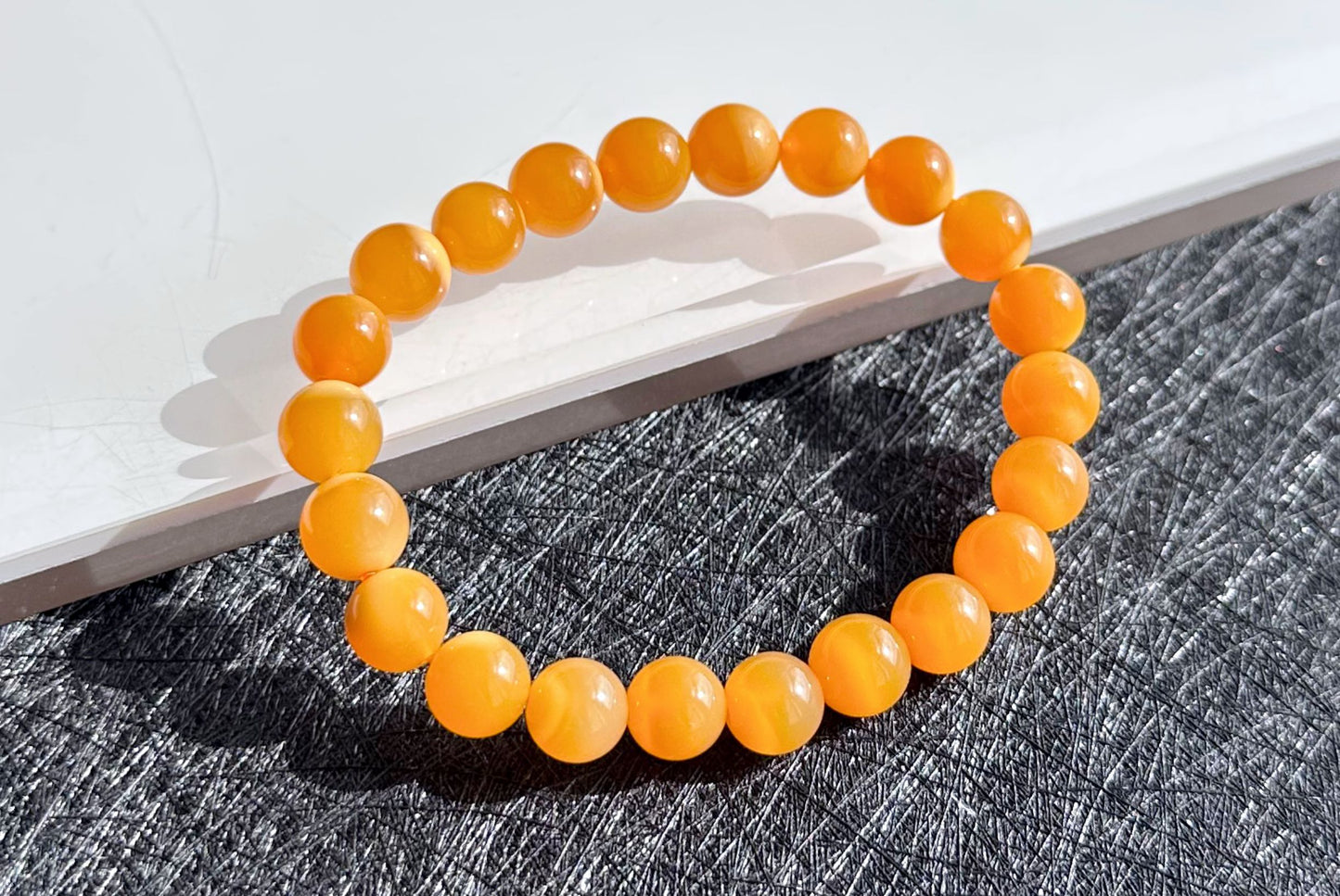 8.5mm+, Natural Myanmar Yellow Agate Bracelet, Fully Jadified Yellow Agate Bracelet, 天然全玉化缅黄手串