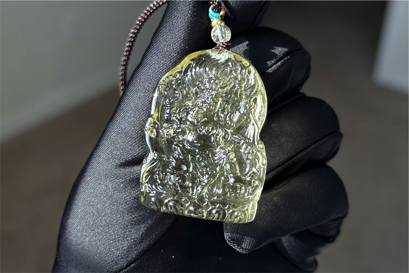 22.946 grams, Natural Top Grade High Clarity Authentic Libyan Desert Glass Tektite Carved Mahakala Pendant, 天然透体利比亚陨石雕刻大黑天吊坠