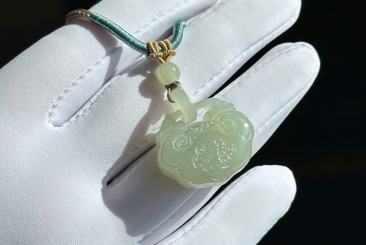 Certified Natural Qiemo Warm White Nephrite Jade Carved Peace Lock Pendant, Ping An Lock Jade, 天然且末暖白和田玉平安锁吊坠