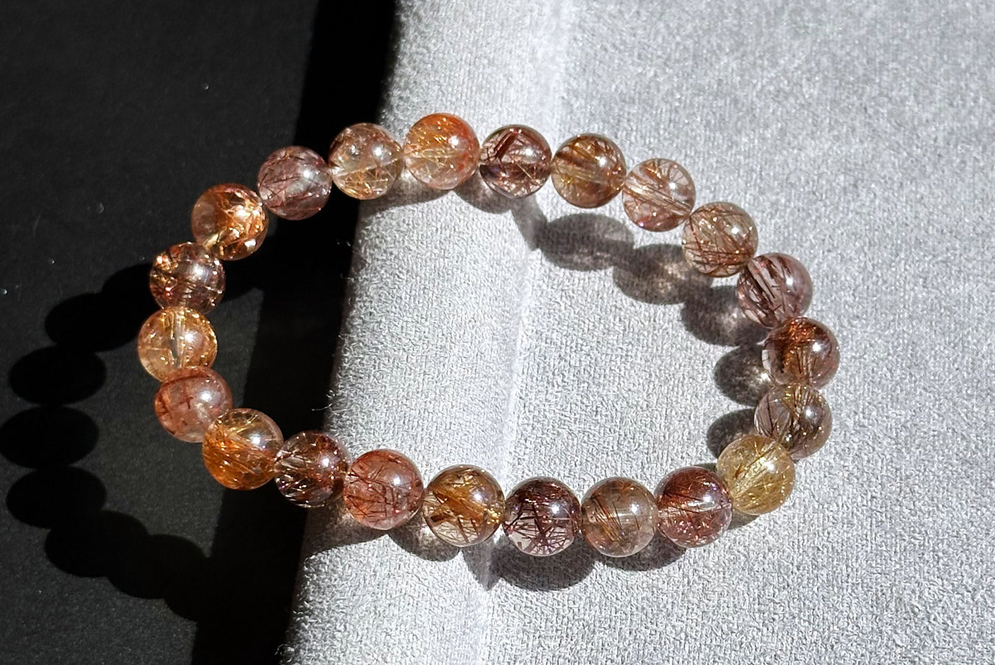 8.5mm+, Certified Natural High Grade Natural Multicolor Rutilated Quartz bracelet, Rutilated Beads bracelet, 天然高品质彩发晶手串