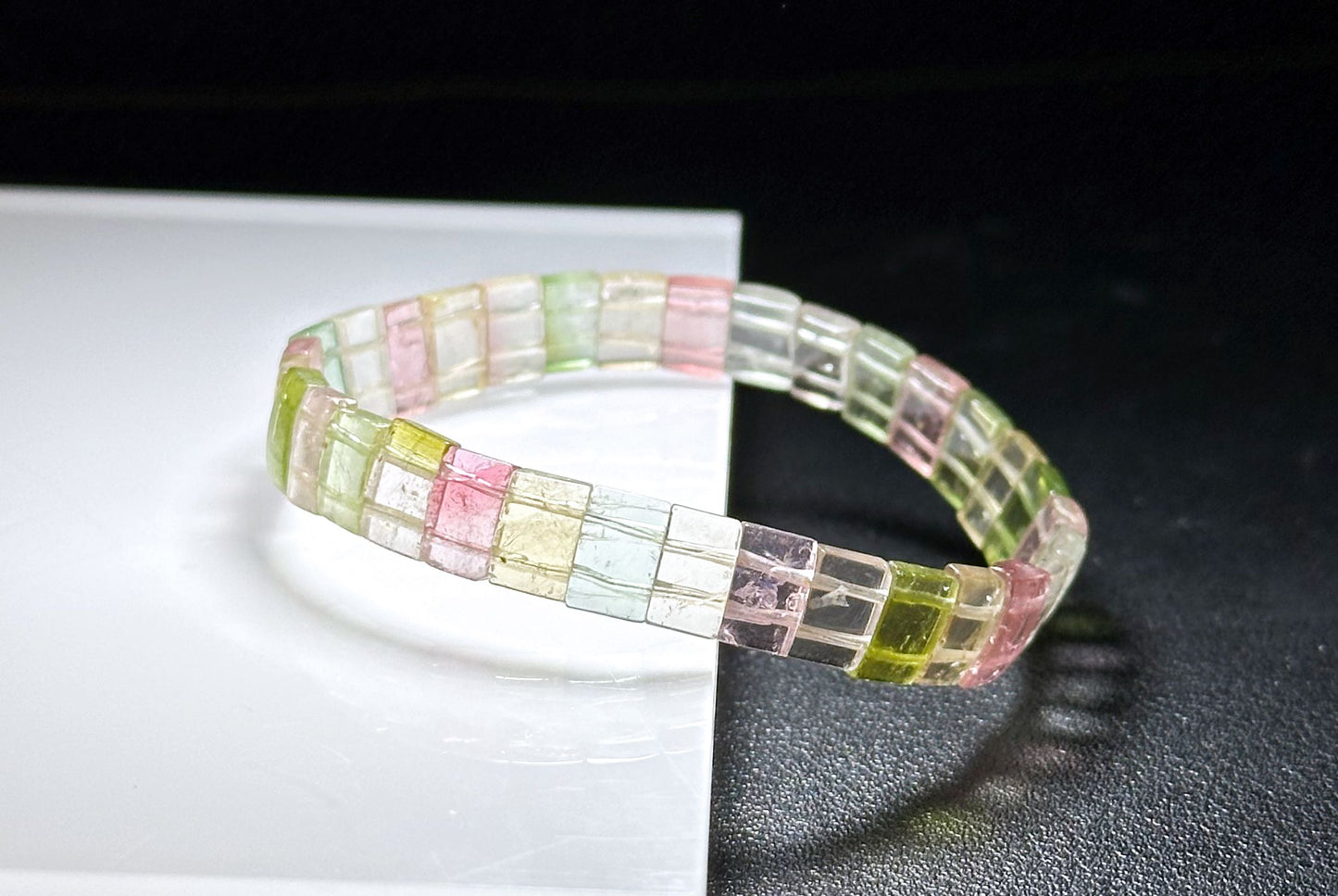Certified Natural Macaron Rainbow Tourmaline Bracelet, High Clarity Rainbow Tourmaline Bracelet, 天然马卡龙碧玺手牌