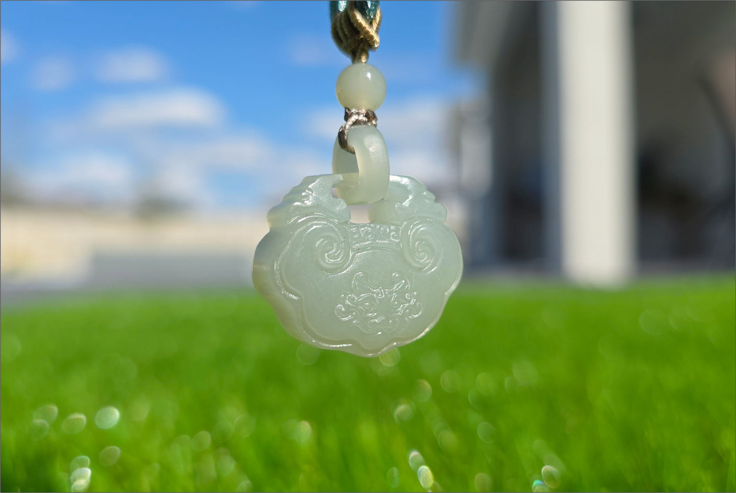 Certified Natural Qiemo Warm White Nephrite Jade Carved Peace Lock Pendant, Ping An Lock Jade, 天然且末暖白和田玉平安锁吊坠