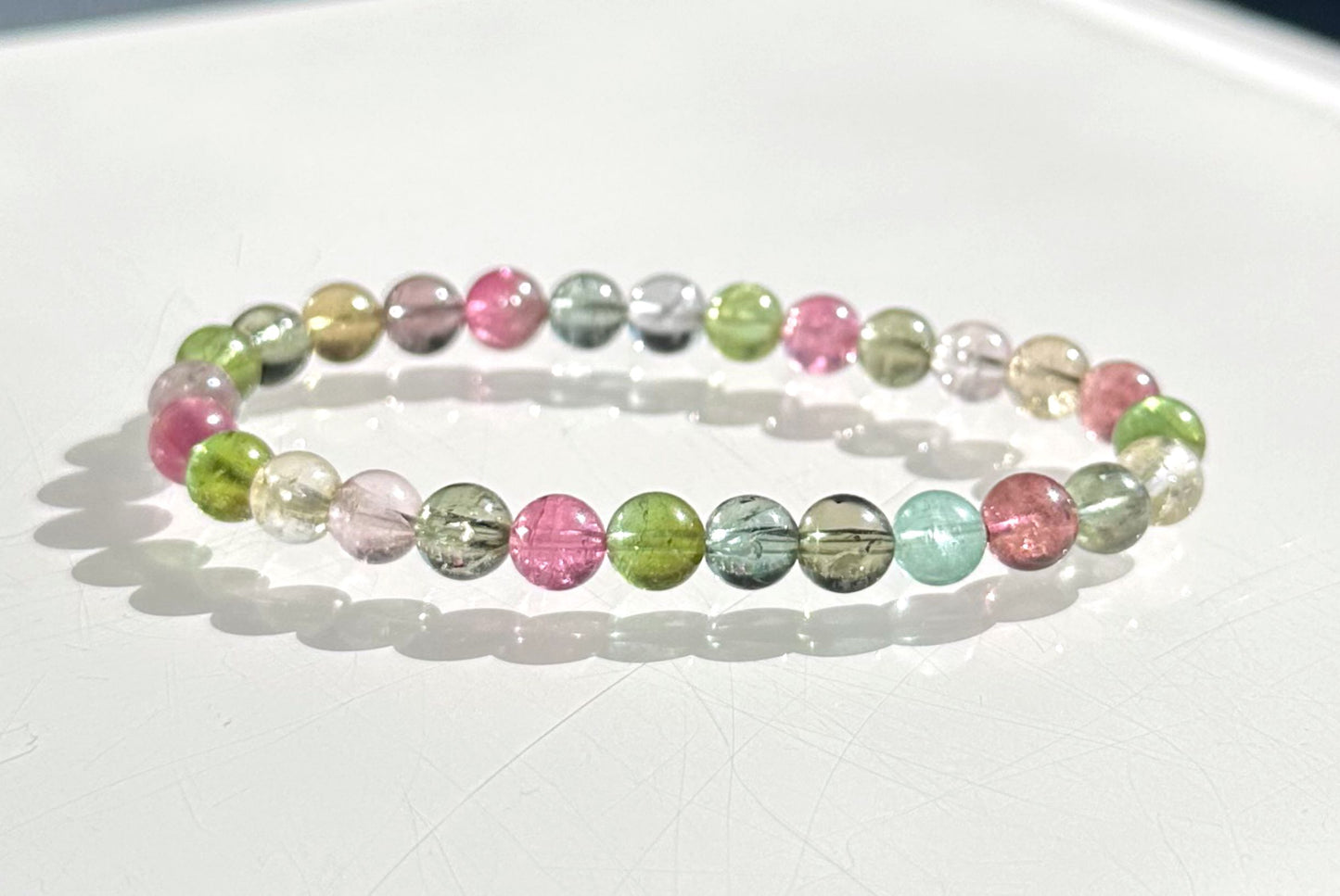 6.5mm+, Certified Natural High Clarity Multi Color Tourmaline Bracelet, Old Mine Brazillian Tourmaline Bracelet, 天然玻璃体碧玺手串
