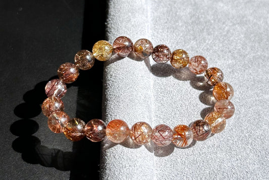 8.5mm+, Certified Natural High Grade Natural Multicolor Rutilated Quartz bracelet, Rutilated Beads bracelet, 天然高品质彩发晶手串