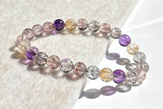 7.5mm+, Certified Natural Super Seven Bracelet, Super 7 Quartz Bracelet, Lepidocrocite Quartz Bracelet, 天然净水体超七水晶手串