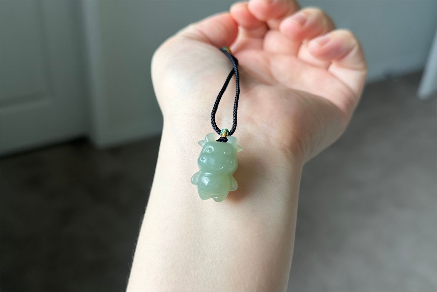 Certified Natural Lake-Green Nephrite Jade Ox Pendant | Small Carved Jade Pendant | 天然湖水绿软玉小牛吊坠