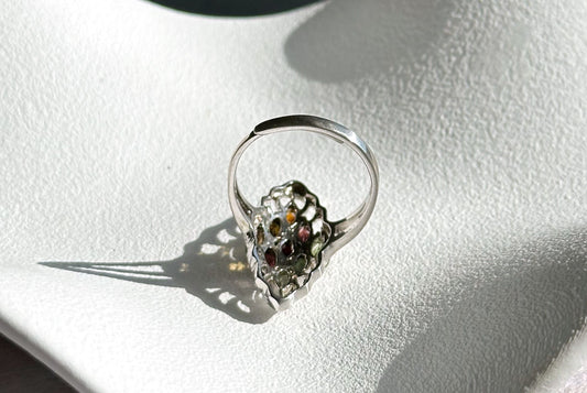 Natural Multi Color Tourmaline Ring, 925 Sterling Silver, Marquise cut Tourmaline Ring, October Birthstone, 天然碧玺纯银女戒