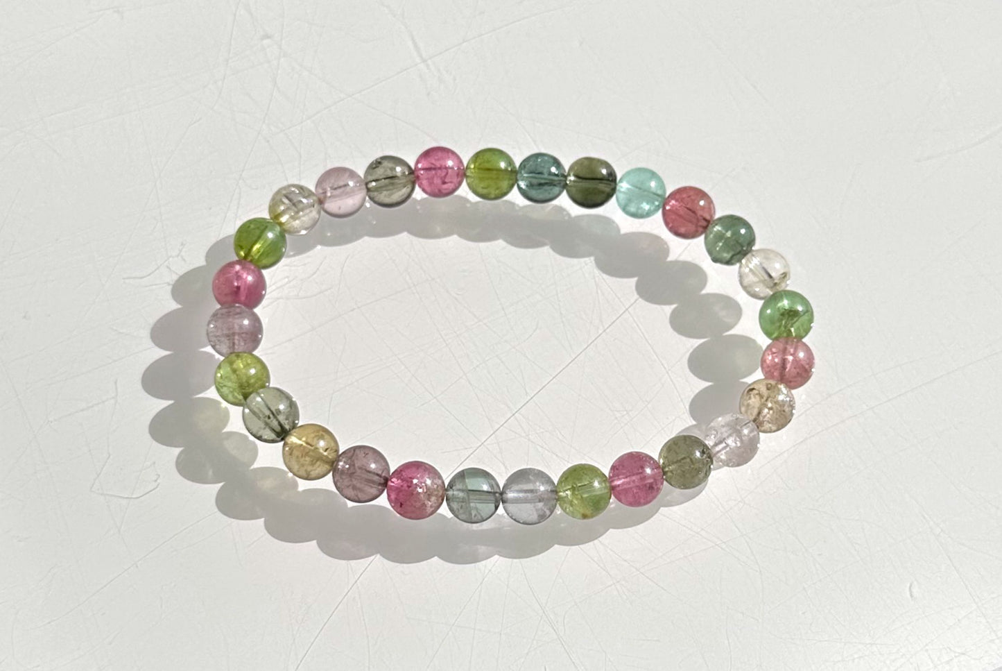 6.5mm+, Certified Natural High Clarity Multi Color Tourmaline Bracelet, Old Mine Brazillian Tourmaline Bracelet, 天然玻璃体碧玺手串