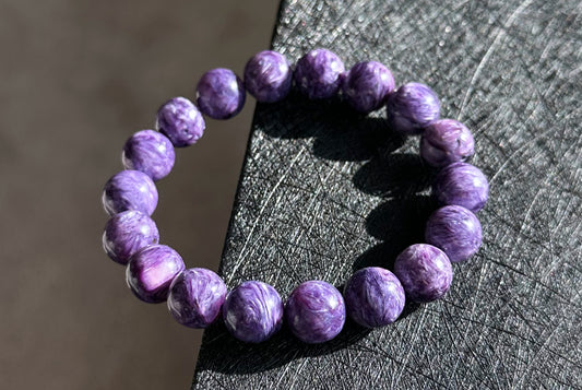 11mm+, Certified Natural Highest Grade Purple Charoite Bracelet, Charoite with Nice swirls patterns, Charoite Bracelet, 天然最高品顶级紫龙晶手串