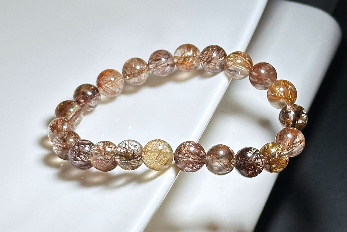 8.5mm+, Certified Natural High Grade Natural Multicolor Rutilated Quartz bracelet, Rutilated Beads bracelet, 天然高品质彩发晶手串