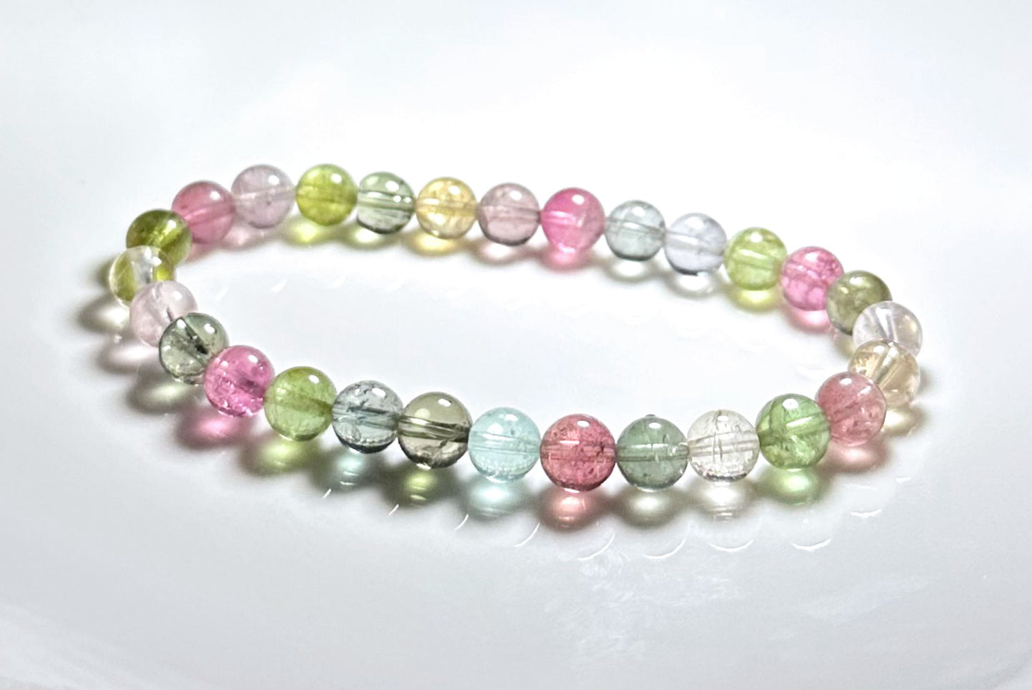 6.5mm+, Certified Natural High Clarity Multi Color Tourmaline Bracelet, Old Mine Brazillian Tourmaline Bracelet, 天然玻璃体碧玺手串
