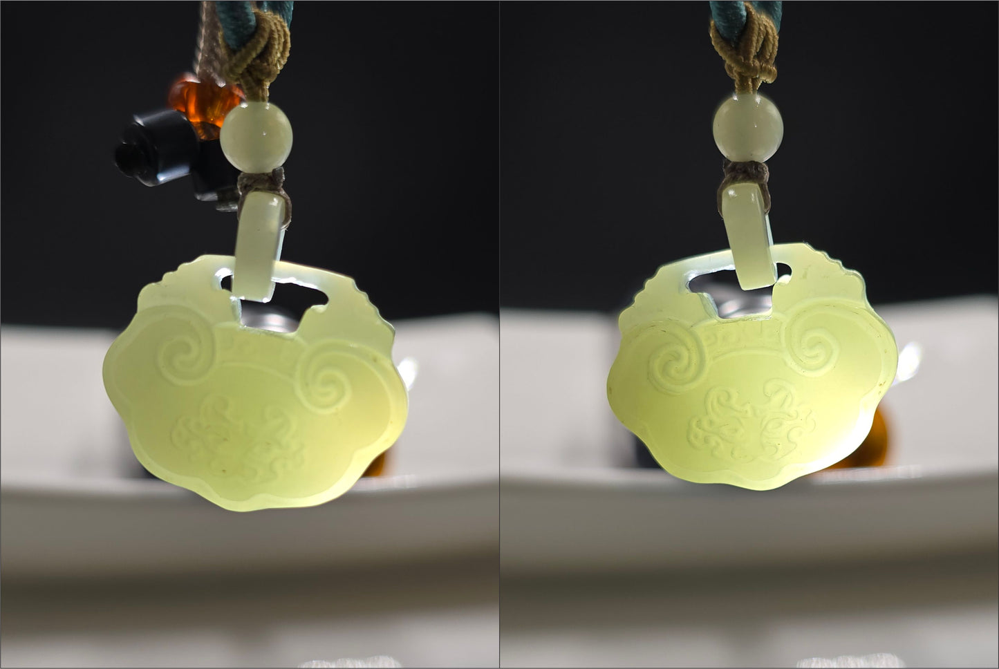 Certified Natural Qiemo Warm White Nephrite Jade Carved Peace Lock Pendant, Ping An Lock Jade, 天然且末暖白和田玉平安锁吊坠