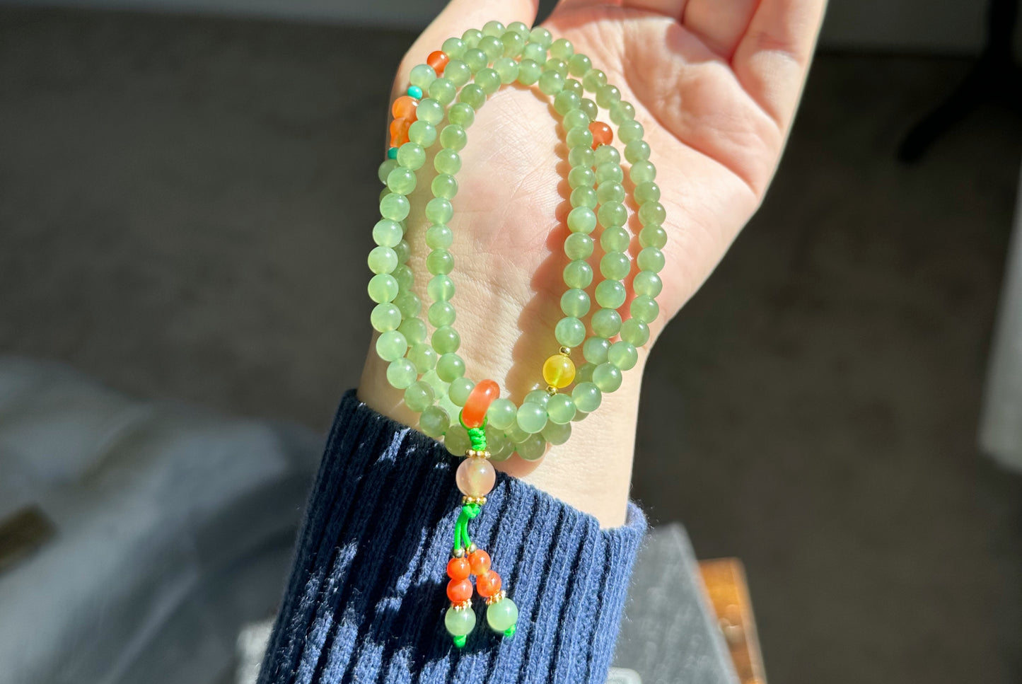6mm, Certified Natural Green Nephrite Jade Bead Necklace, 天然碧玉项链