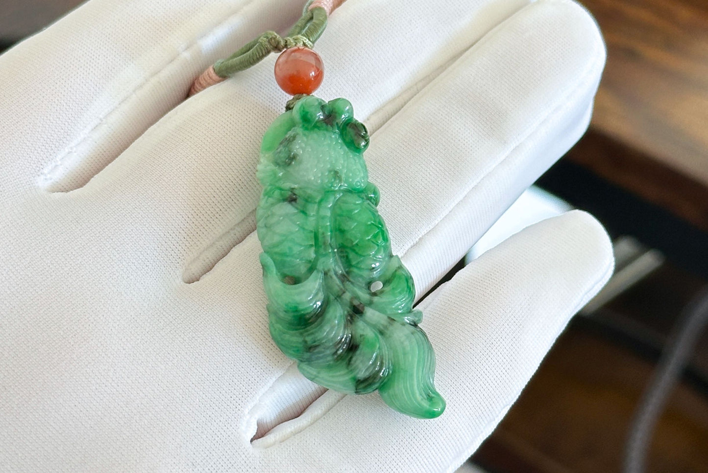 Certified Natural Type A Jadeite Jade Carved Goldfish Pendant, Type A Jadeite Jade Goldfish, 天然A货翡翠辣绿金鱼吊坠