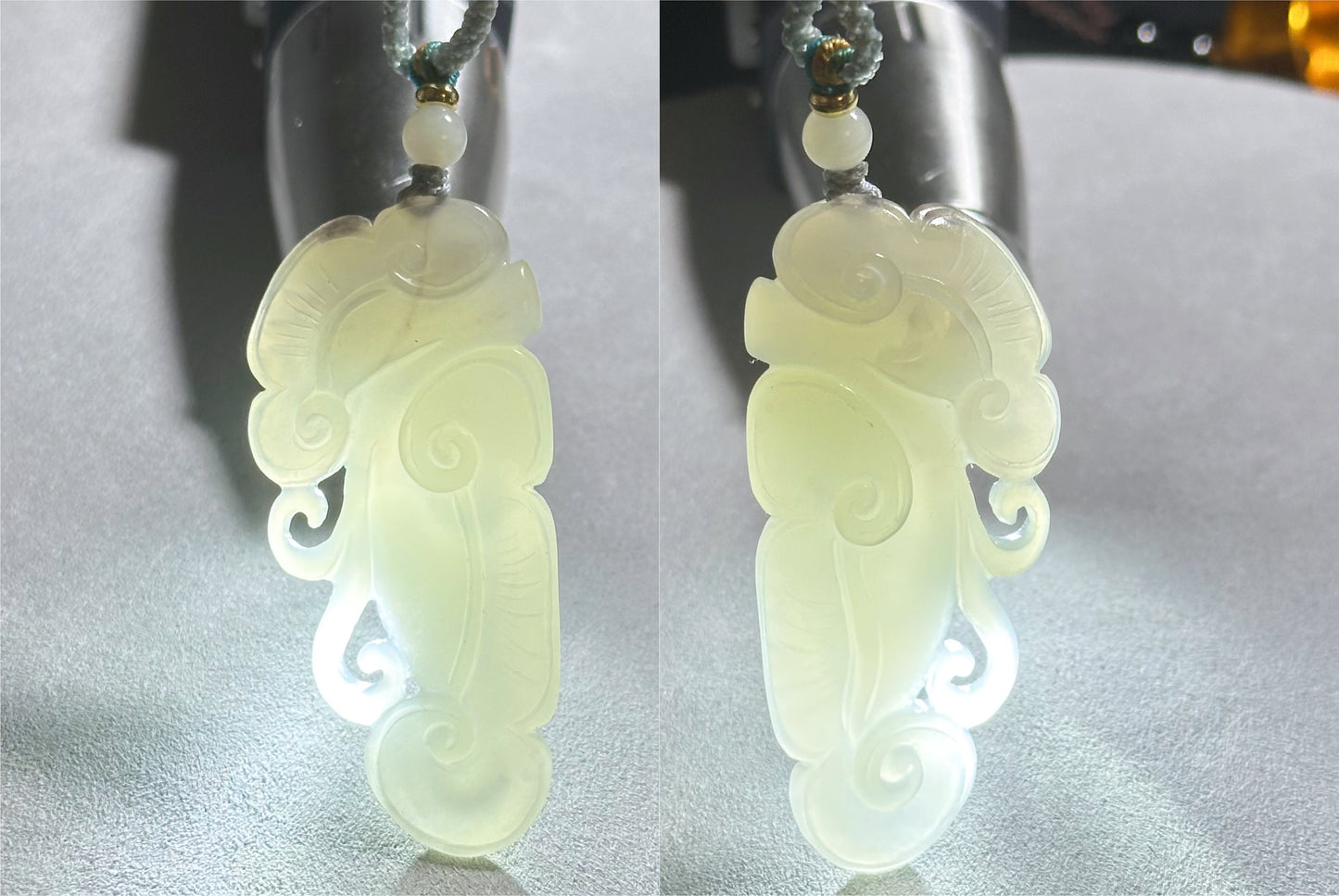Certified Natural White with Smoky Purple Nephrite Jade Hand-Carved Ruyi Pendant, 天然和田白玉飘烟紫手工雕刻如意吊坠