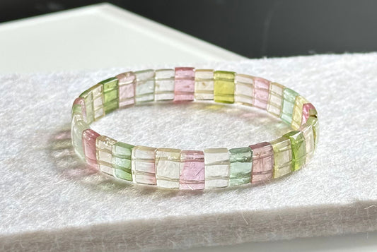 Certified Natural Macaron Rainbow Tourmaline Bracelet, High Clarity Rainbow Tourmaline Bracelet, 天然马卡龙碧玺手牌