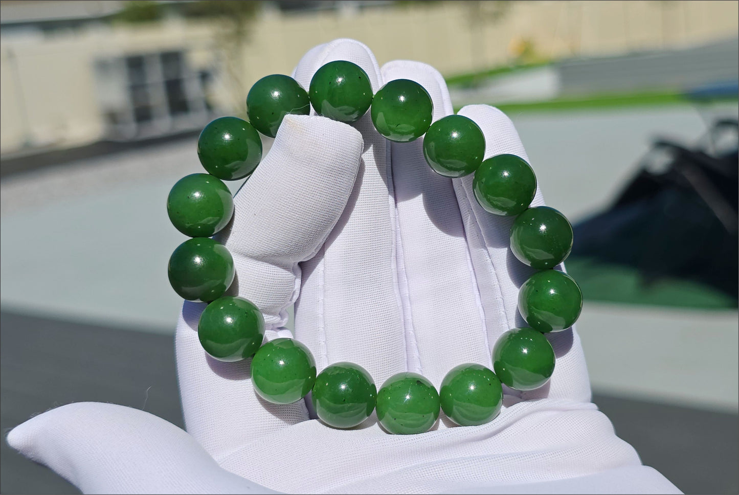 12mm, Certified Natural Untreated Green Nephrite Jade Beads Bracelet, 天然阳绿碧玉手串