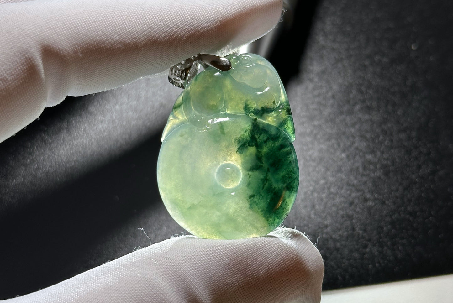 Certified Genuine Grade A Icy Jadeite Jade Carved Pixiu and Fubei Pendant, Type A Jadeite Fubei Pendant, 天然A货翡翠福贝貔貅吊坠