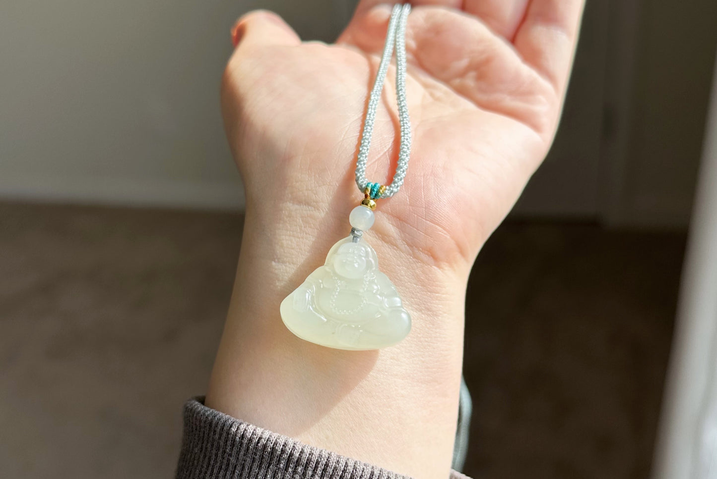 Certified Natural White Nephrite Jade Carved Maitreya Buddha Pendant, 天然青海和田白玉雕刻弥勒佛吊坠