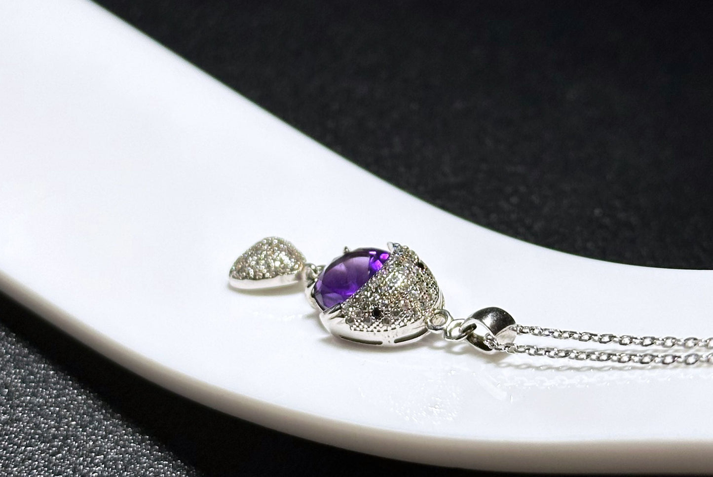Natural Amethyst Pendant, Unheated Brazil Amethyst S925 Sterling Silver Pendant Necklace, 巴西天然紫晶纯银吊坠