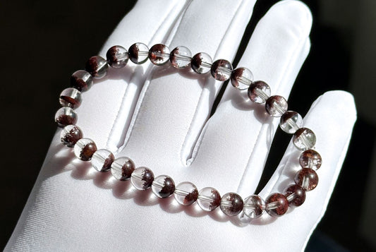 6.5mm,+ Certified High Grade Natural Red Phantom Quartz Bracelet, Treasure Bowl Red Phantom Quartz Bracelet, 天然聚宝盆红幽灵水晶手串