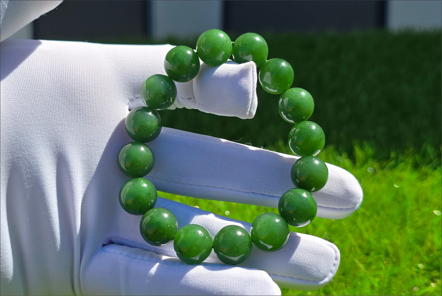12mm, Certified Natural Untreated Green Nephrite Jade Beads Bracelet, 天然阳绿碧玉手串