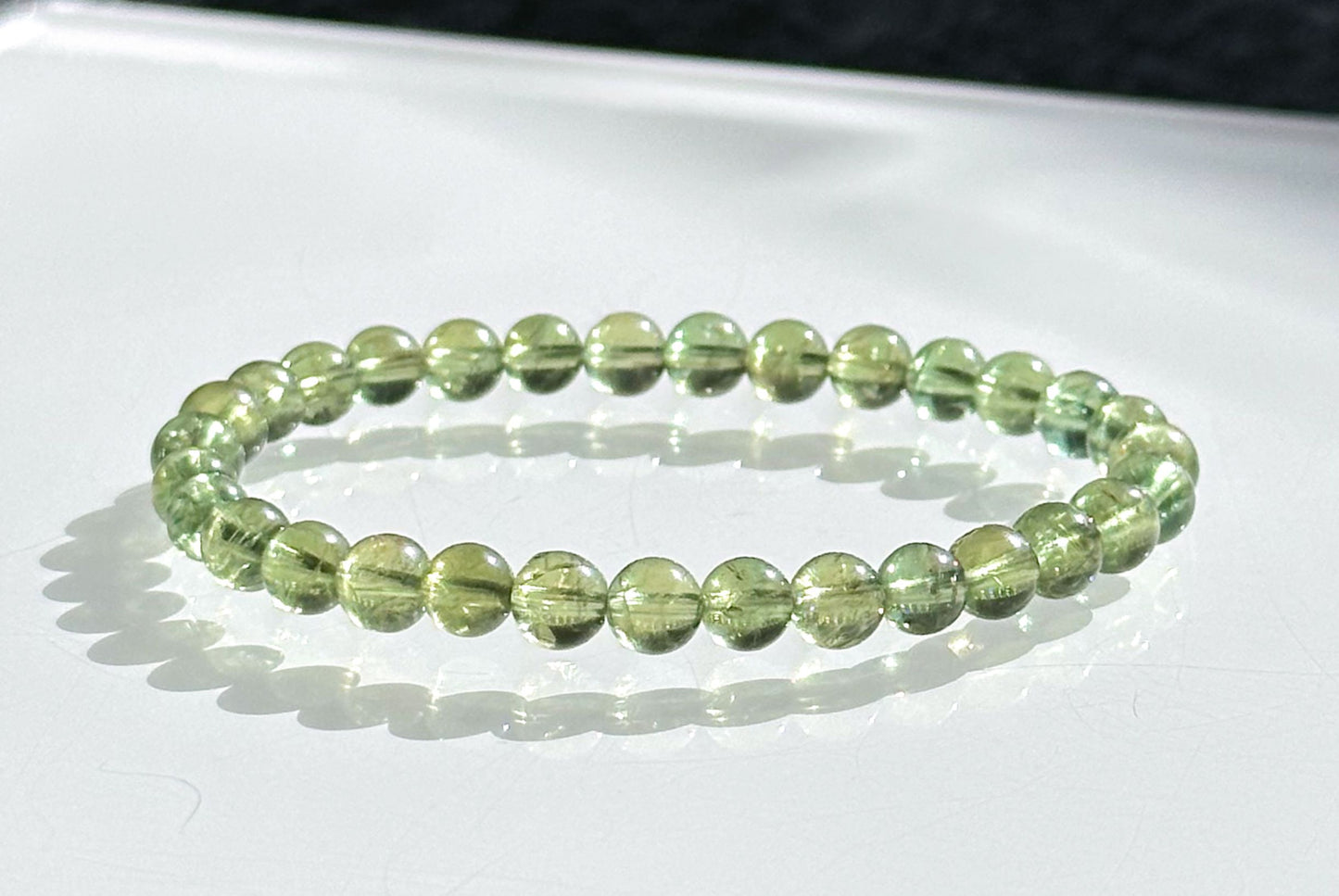 6mm, Certified Natural High-Quality Green Apatite Beads Bracelet, 天然玻璃体绿磷灰手串