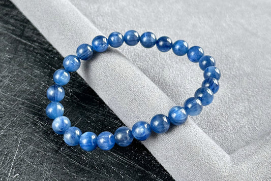 7.5mm+, Certified Undyed Top Grade Blue Kyanite Bracelet, Kyanite Bracelet, Full chatoyant Blue Kyanite, 天然无烤无染猫眼蓝晶石