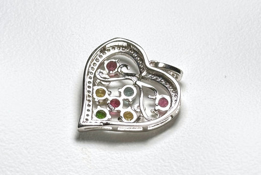 Natural Tourmaline S925 Sterling Silver Pendant, Tourmaline Pendant, Silver tourmaline pendant, Heart Shape Tourmaline Pendant, 天然碧玺纯银项链