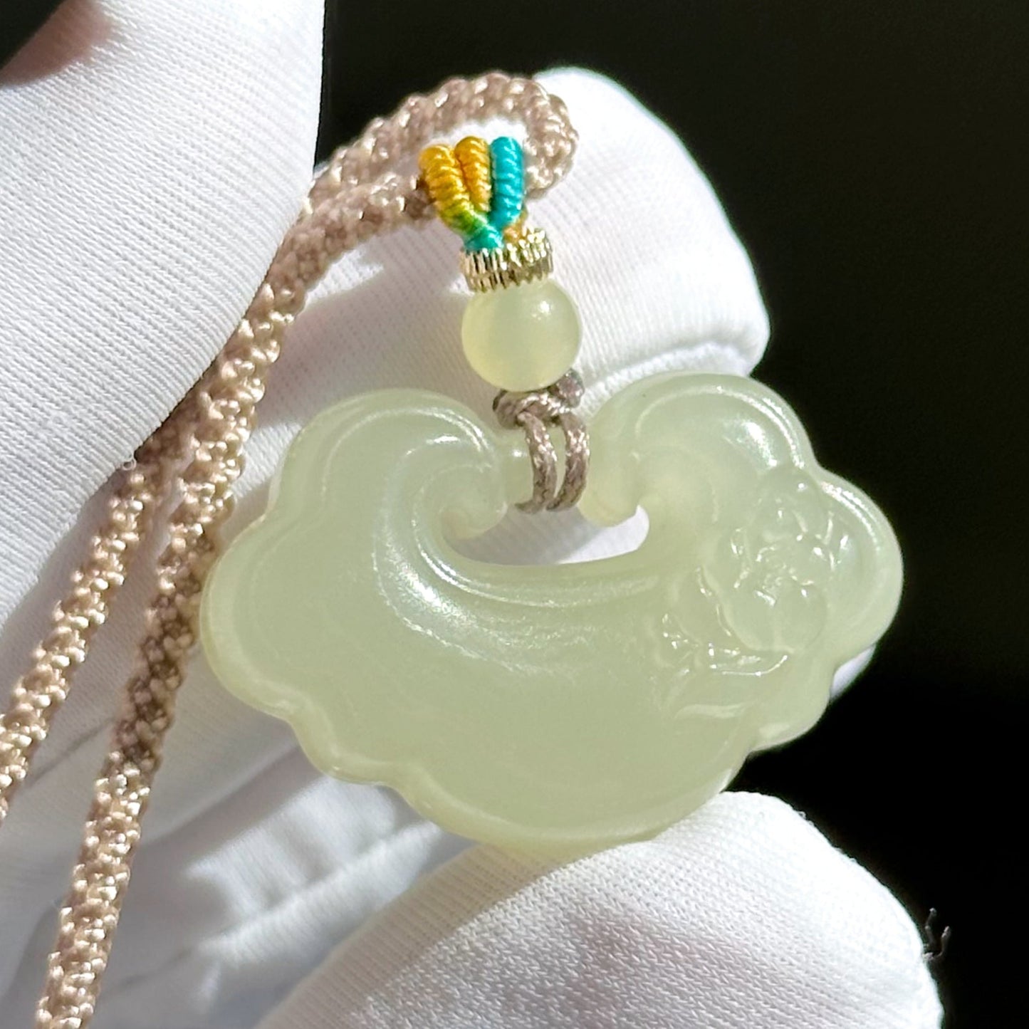 Certified Natural Qingshui Nephrite Jade Carved Lotus Peace Lock Pendant, Jade Lock Pendant, 天然和田玉冰晴水平安锁吊坠
