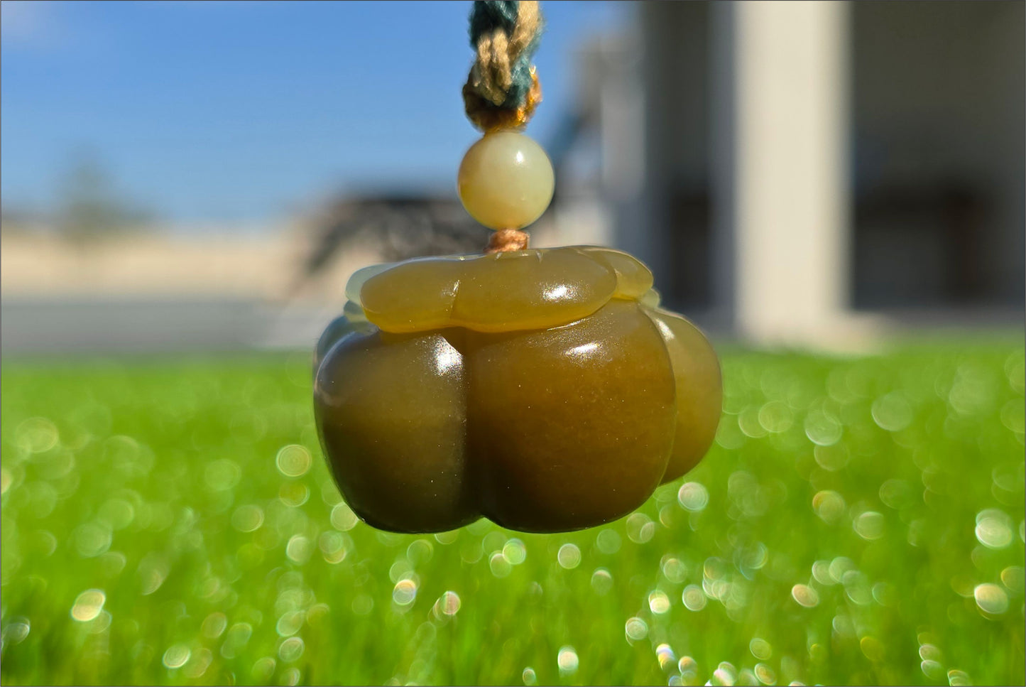 Certified Natural Qiemo Blue and Sugar Nephrite Jade Hand-Carved Persimmon Small Handheld, 天然且末蓝带糖柿子小手把