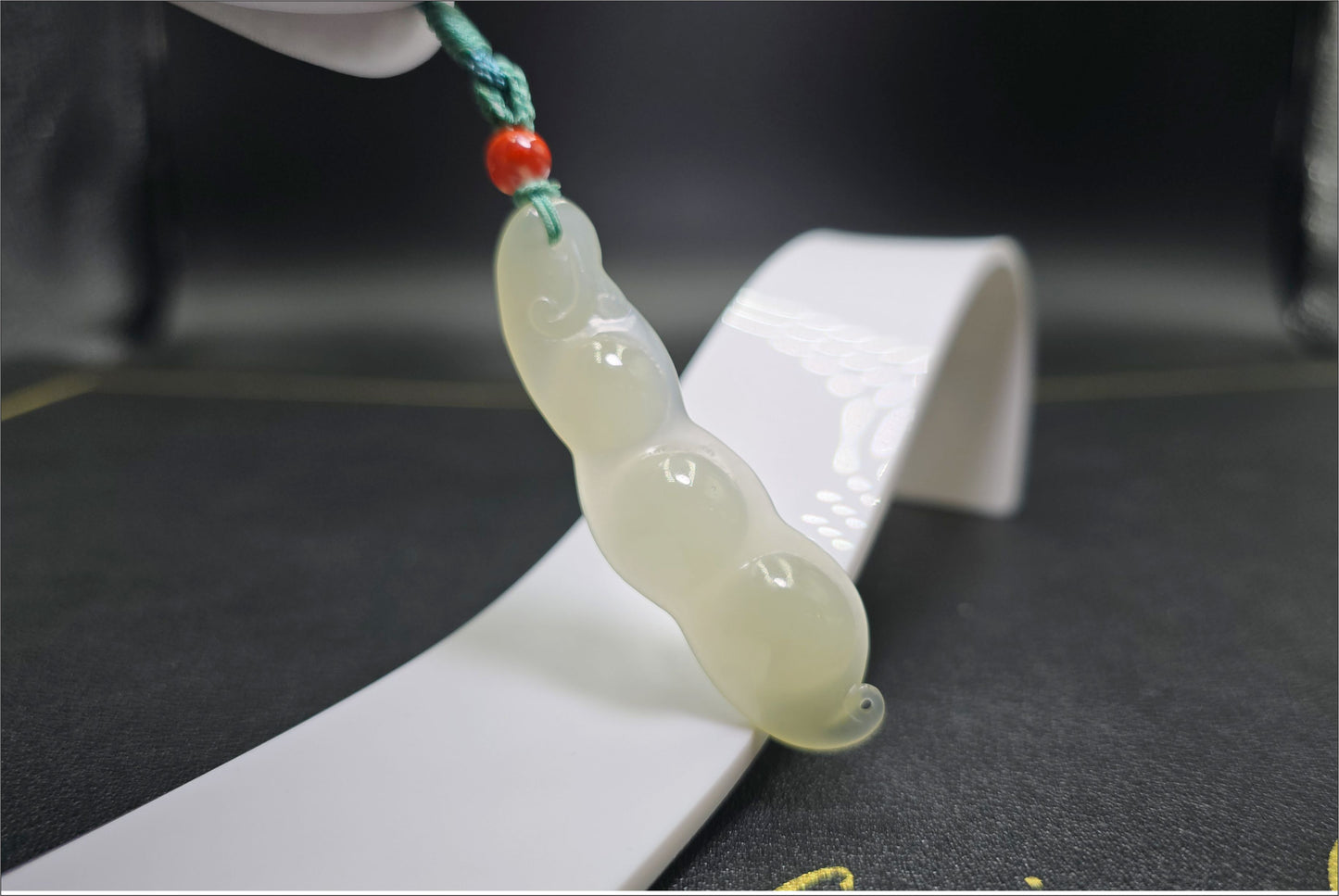 Certified Natural Icy Qingshui Nephrite Jade Hand Carved Lucky Bean Pendant, 天然晴水和田玉手工雕刻福豆吊坠