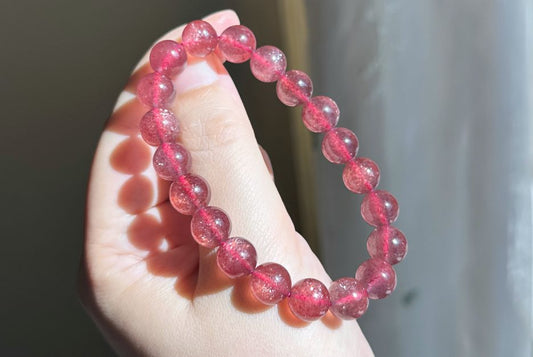 9.5mm+, Certified Natural Strawberry Quartz bracelet, Collective grade pigeon blood strawberry quartz bracelet, 天然老矿星光鸽血红草莓晶手串