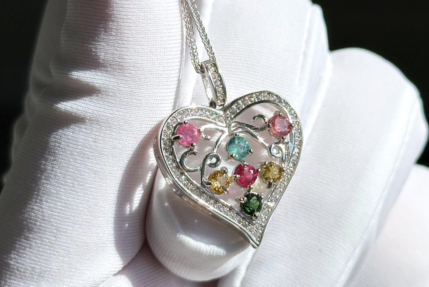 Natural Tourmaline S925 Sterling Silver Pendant, Tourmaline Pendant, Silver tourmaline pendant, Heart Shape Tourmaline Pendant, 天然碧玺纯银项链