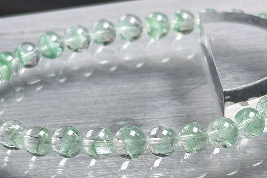 6.2mm+, Certified Natural Rare Emerald Green Phantom Bead Bracelet, Green Phantom Quartz Bracelet, 稀有天然翠幽灵手串