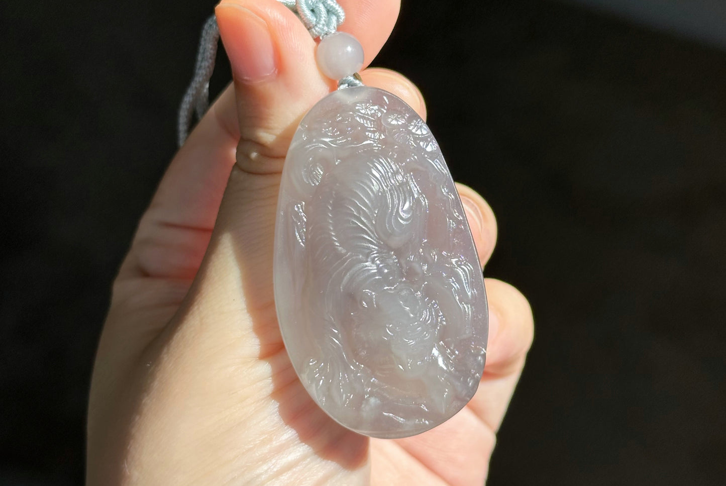 Certified Natural Smoky Purple Nephrite Jade Hand-Carved Tiger Pendant