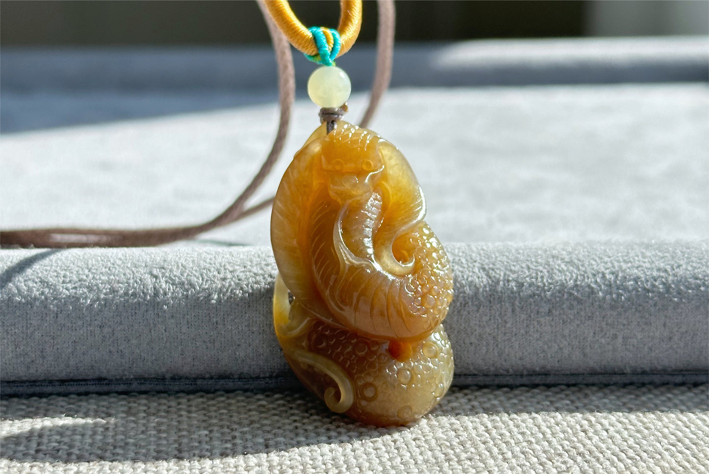 Certified Natural Yellow Sugar Nephrite Jade Hand-Carved Cobra Pendant – Jade Snake Pendant, 天然且末黄糖和田玉手工雕刻眼镜蛇吊坠吊坠