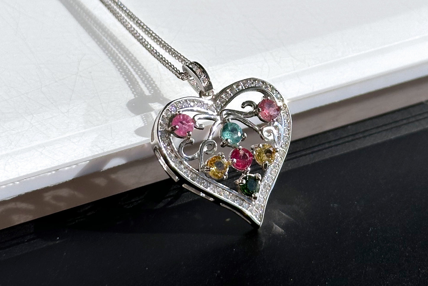 Natural Tourmaline S925 Sterling Silver Pendant, Tourmaline Pendant, Silver tourmaline pendant, Heart Shape Tourmaline Pendant, 天然碧玺纯银项链