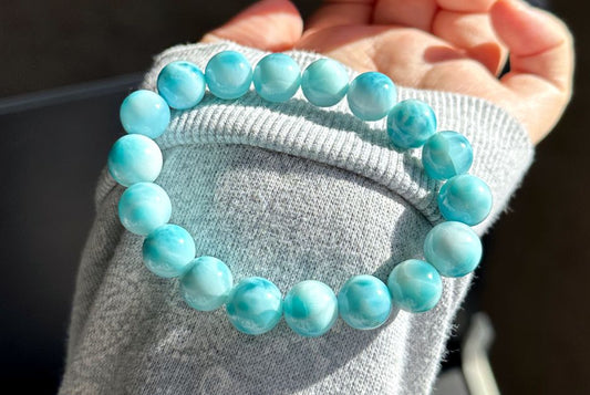 11mm, Natural High Quality Dominican Blue Larimar Beads Bracelet, Dominican Republic Larimar Bracelelt, 多米尼加天然海纹石手串