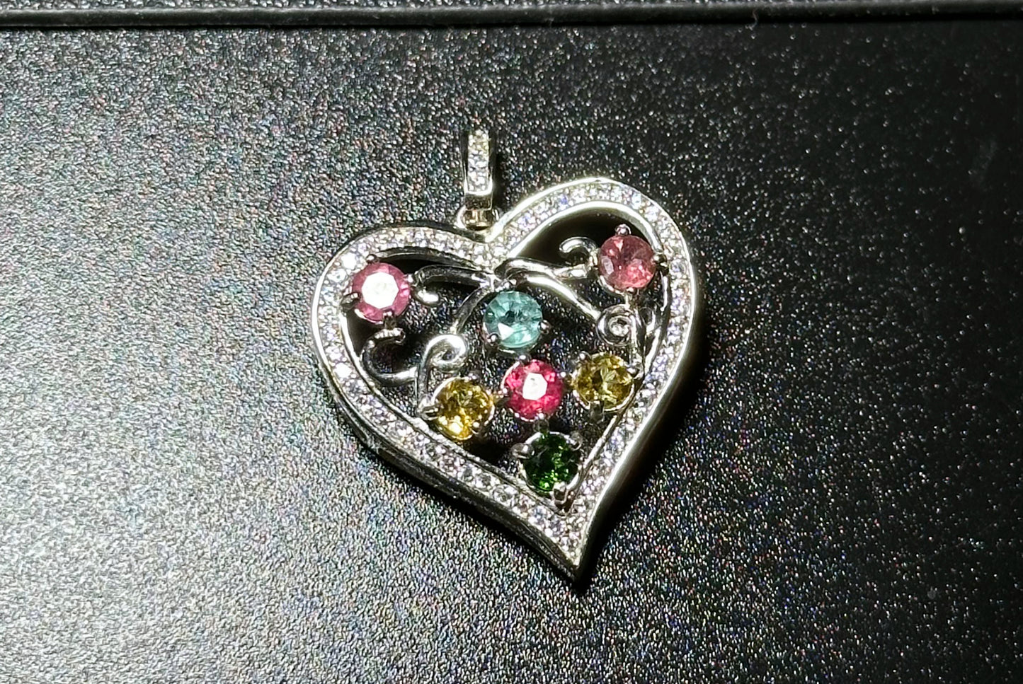 Natural Tourmaline S925 Sterling Silver Pendant, Tourmaline Pendant, Silver tourmaline pendant, Heart Shape Tourmaline Pendant, 天然碧玺纯银项链
