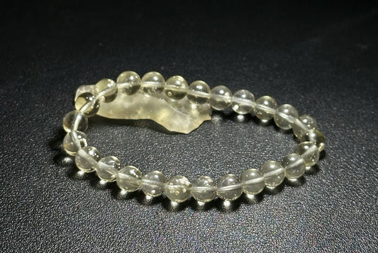 7.5mm, Natural Authentic Libyan Desert Glass Tektite with Cristobalite inclusions beads Bracelet, 天然白斑利比亚黄金陨石手串