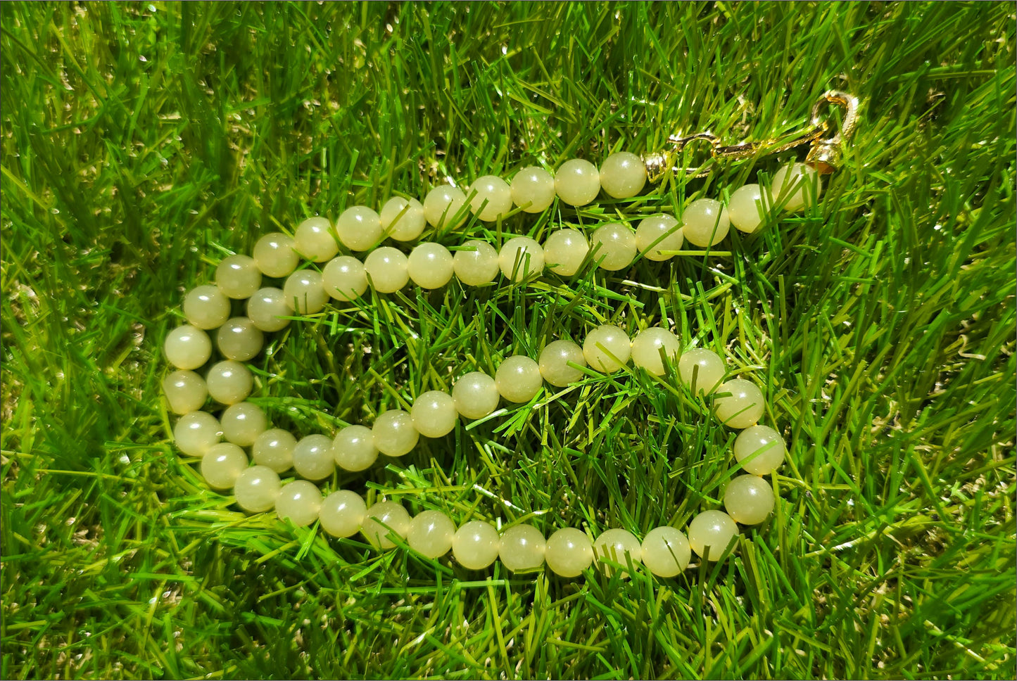 8mm, Certified Natural High Quality Greenish-Yellow Nephrite Jade Bead Necklace, 天然高品质青黄口和田玉项链