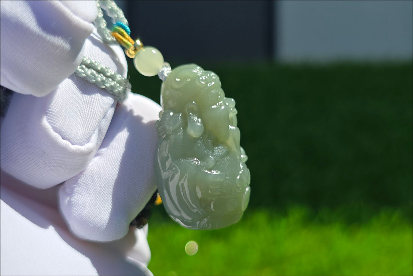 Certified Natural Untreated Blue Nephrite Jade Carved Caishen (God of Wealth) Pendant, 且末蓝和田玉财神