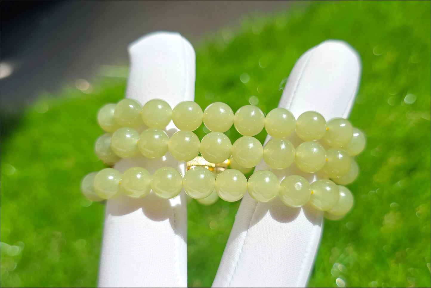 8mm, Certified Natural High Quality Greenish-Yellow Nephrite Jade Bead Necklace, 天然高品质青黄口和田玉项链