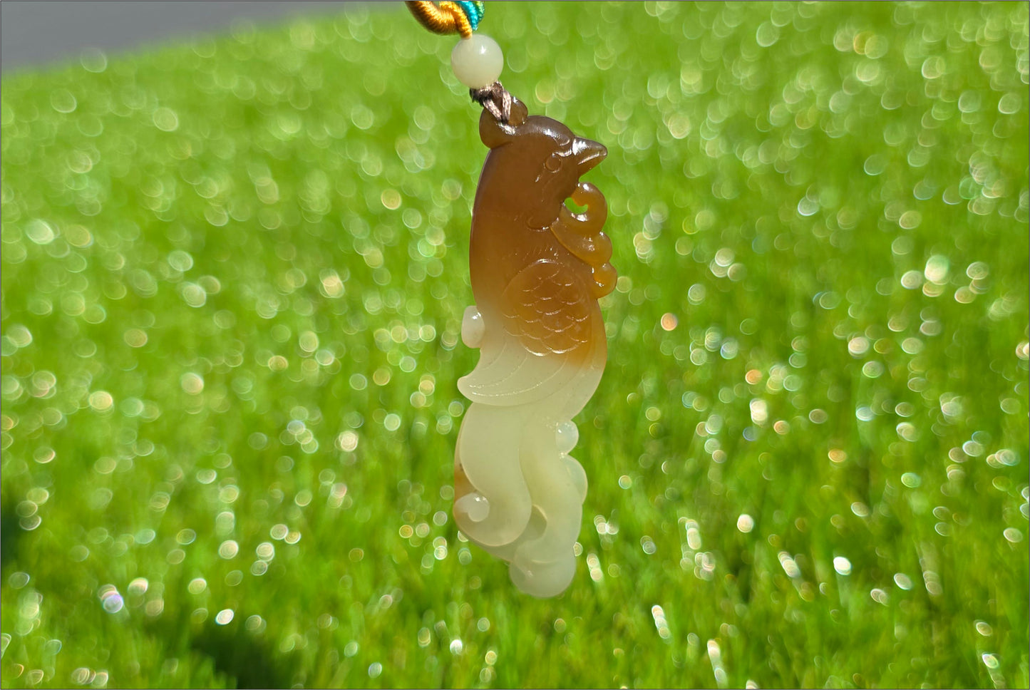 Certified Natural Sugar Brown and Yellow Nephrite Jade Hand-Carved Phoenix Pendant, 天然若羌黄口带糖手工雕刻凤凰吊坠