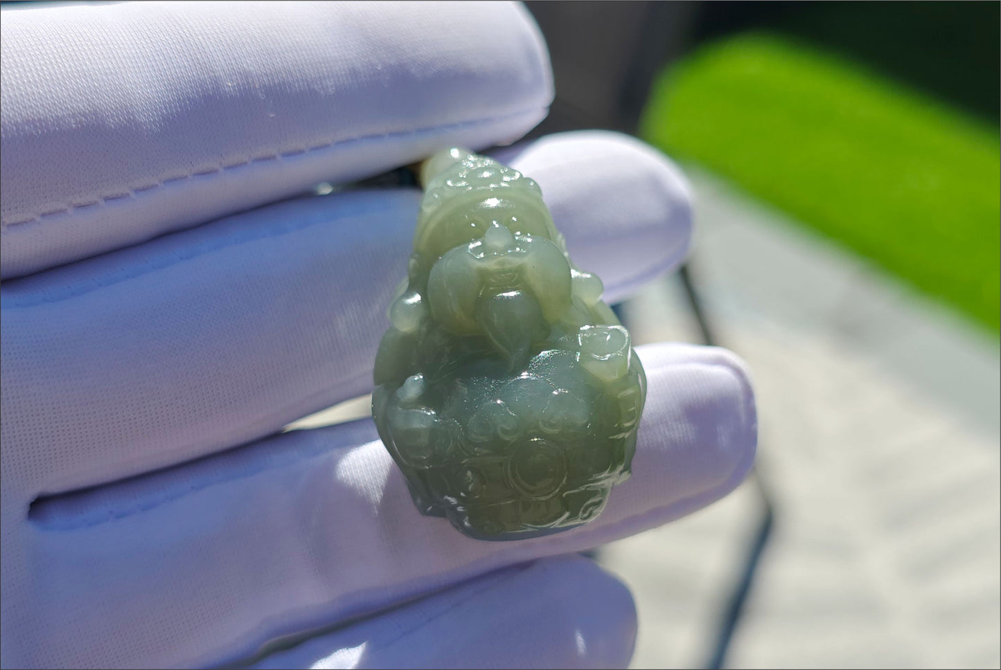Certified Natural Untreated Blue Nephrite Jade Carved Caishen (God of Wealth) Pendant, 且末蓝和田玉财神