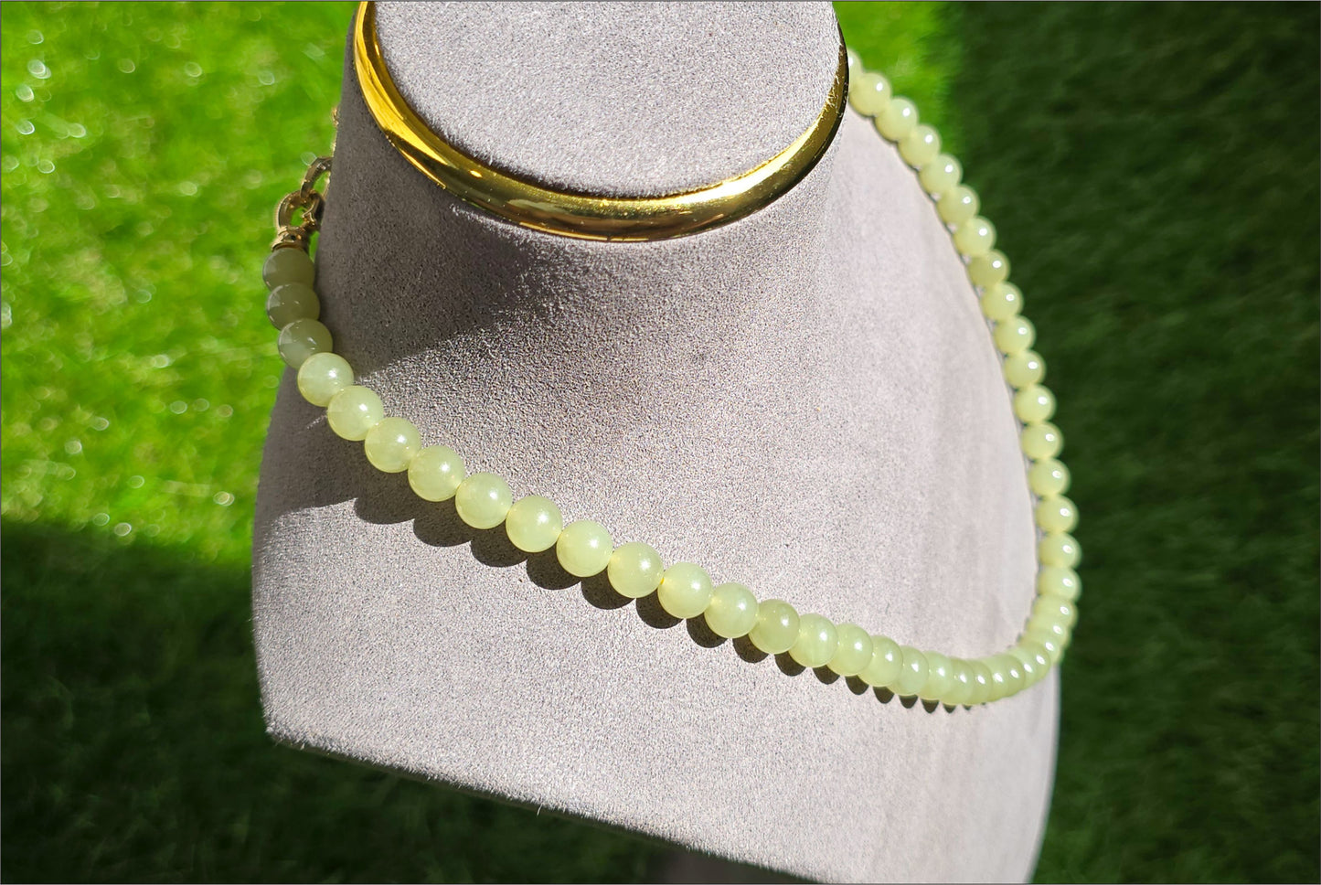 8mm, Certified Natural High Quality Greenish-Yellow Nephrite Jade Bead Necklace, 天然高品质青黄口和田玉项链